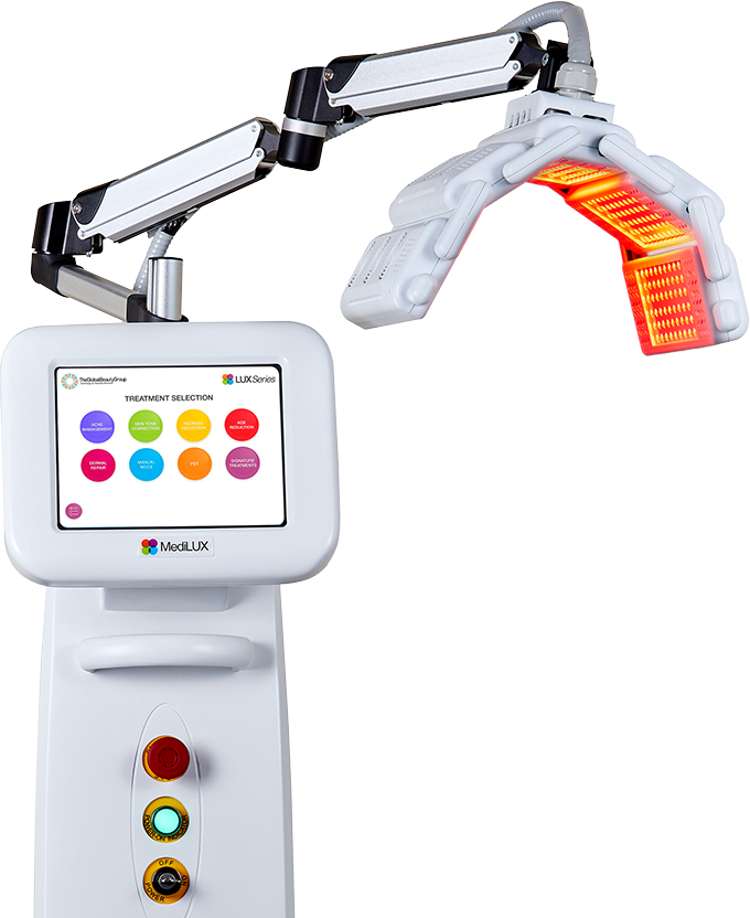 MediLUX LED machine by The Global Beauty Group. Researched and developed by The Global Beauty Group, MediLUX delivers unprecedented service power and treatment scope — allowing clinicians to push their LED service potential higher than ever before.
