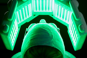 Green LED machine light therapy with MediLUX, used to reduce inflammation and strengthen capillaries.